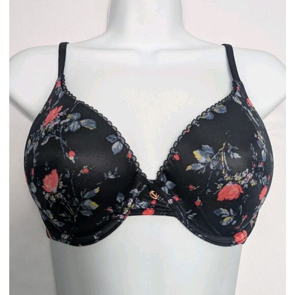 Victorias Secret Body By Victoria Lined Perfect Coverage Black Floral Satin 32D - Picture 1 of 8